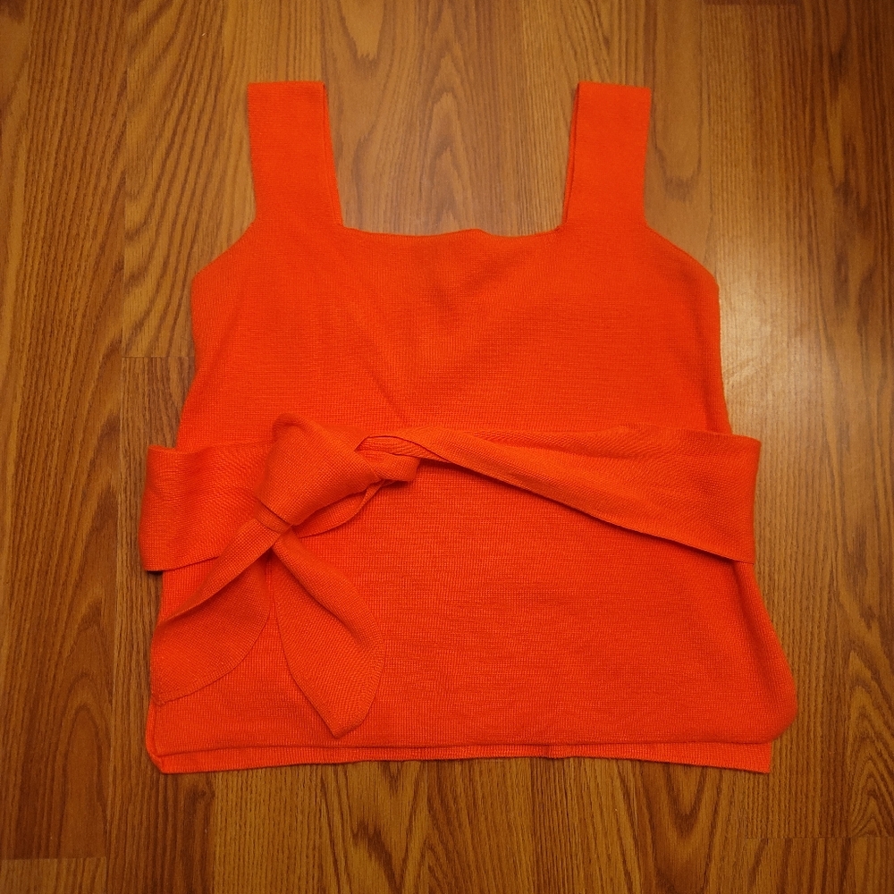 Anthropologie Harlow Neon Orange/Coral Knit Tank Top W/ Belted Waist Tie Sz XS